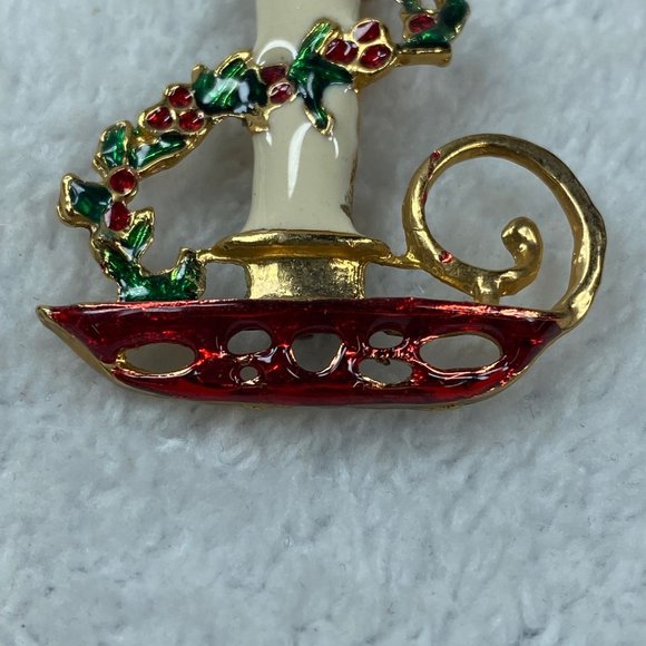 Candle Holder Holly Garland Christmas Pin Brooch Holiday Wear - Picture 3 of 10